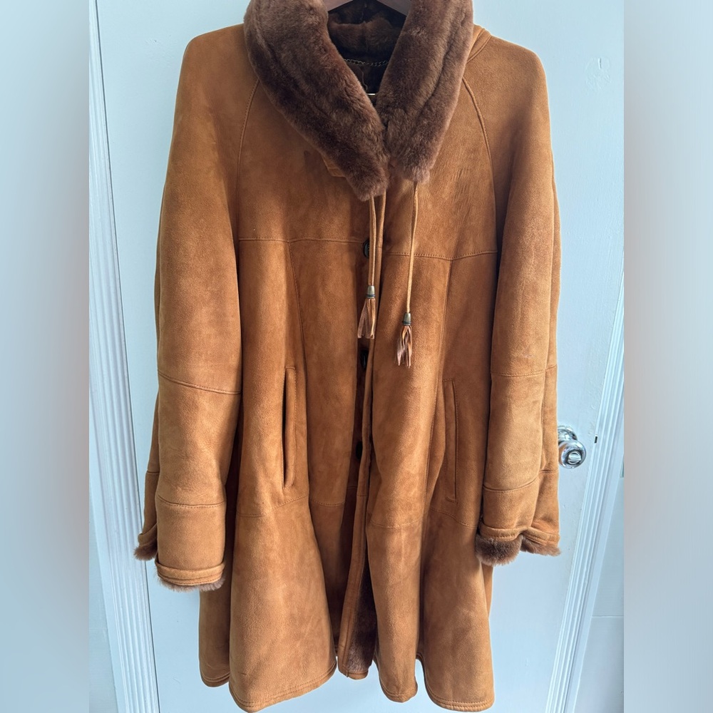 Suede winter coat with shearling lining